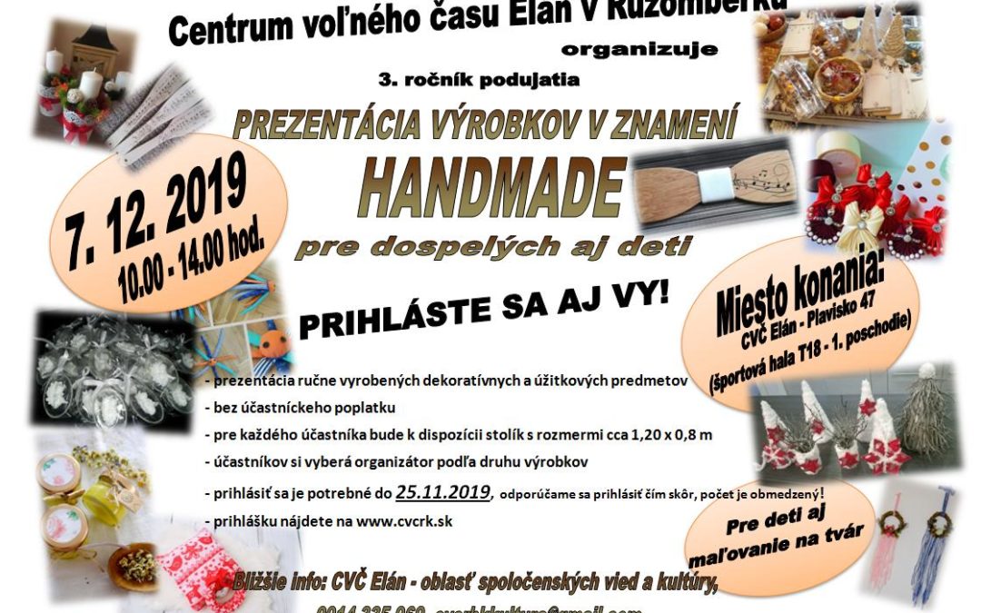 PREZENTÁCIA VÝROBKOV V ZNAMENÍ HANDMADE – Prihláste sa aj vy!