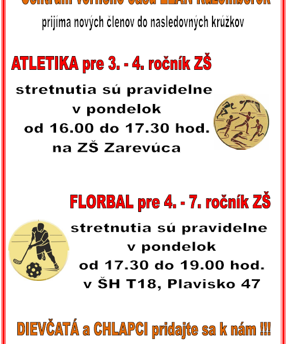 Voľné miesta v krúžkoch ATLETIKA A FLORBAL!!!