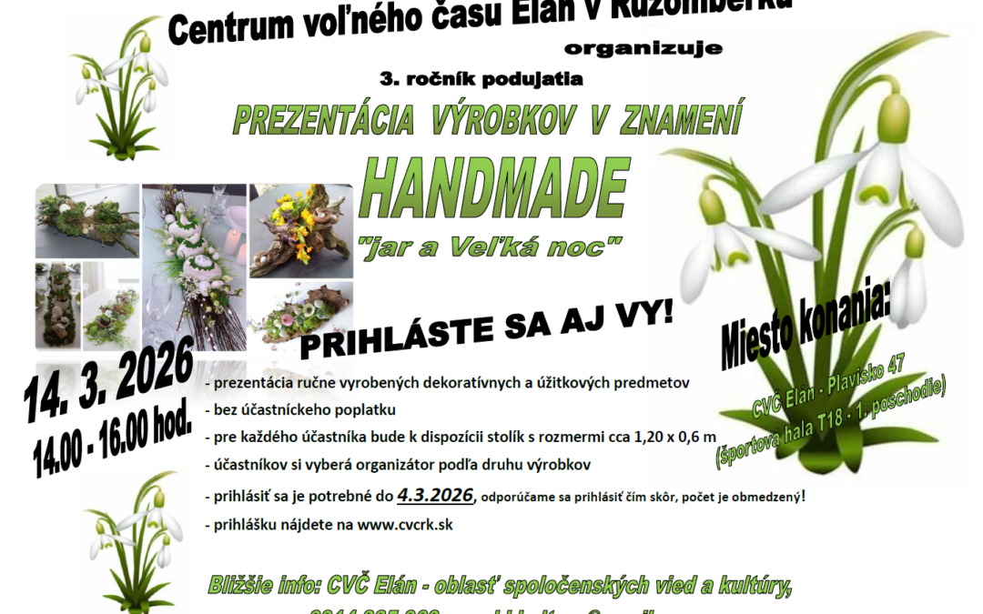 Prezentácia výrobkov v znamení Handmade – prihlášky do 4.3.2026